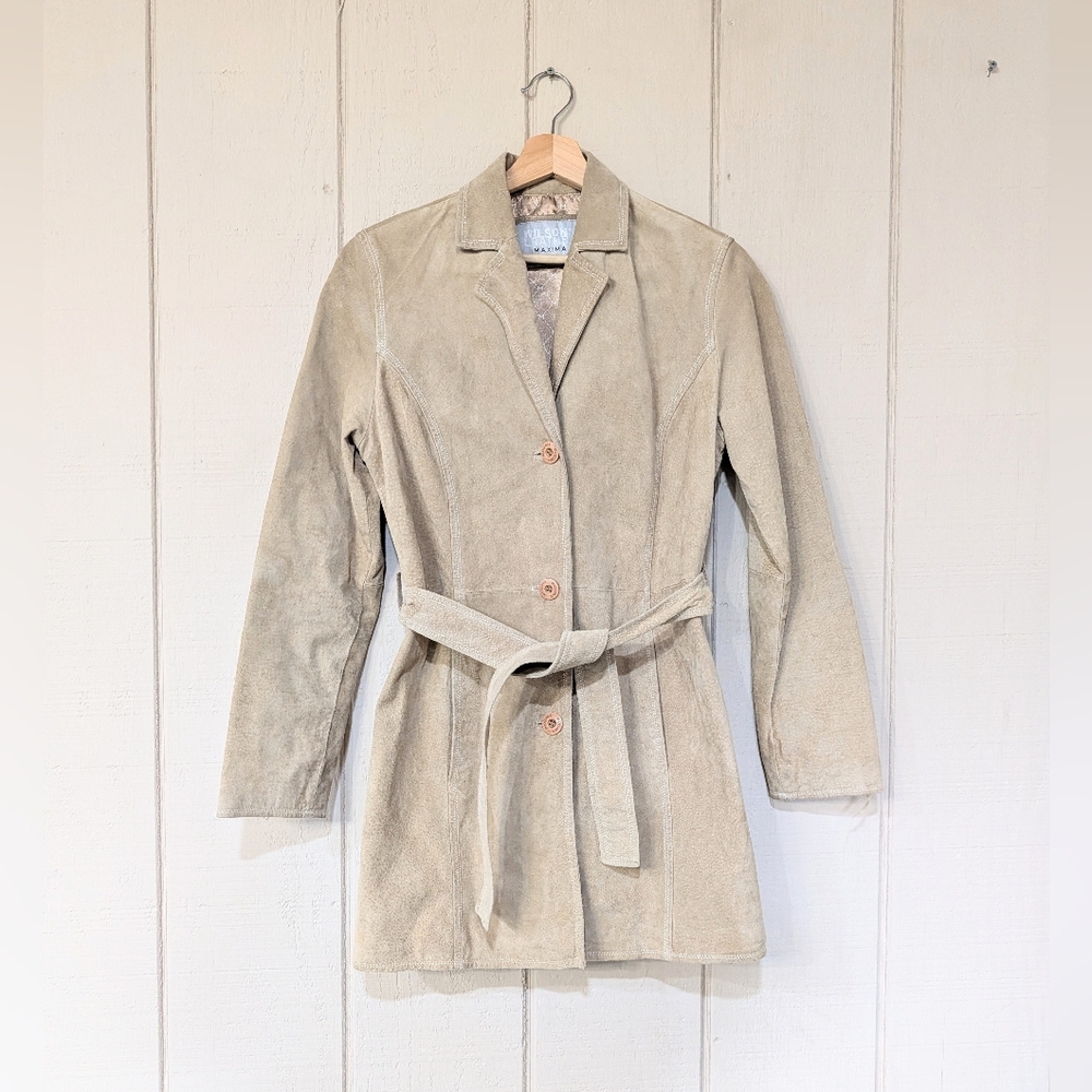 Vintage 90s Wilson's Maxima‎ Tan Suede Belted Jacket Y2K